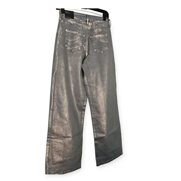 Wild Fable Metallic Brushed High Rise baggy Jean Size 2 NWT - Picture 2 of 5